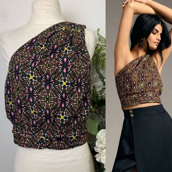 ANTHROPOLOGIE | one-shoulder linen top | medium | linen - Picture 2 of 12